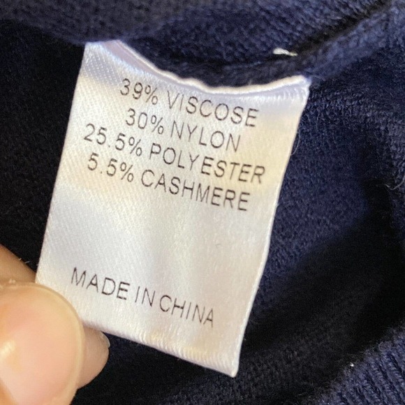 Duffield lane navy button cardigan size small cashmere blend fringe neckline - Picture 9 of 10